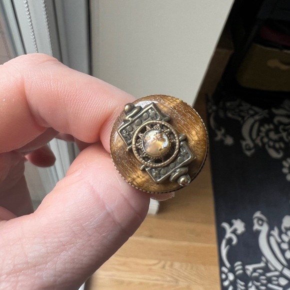 Adjustable Jan Michael’s Brass, tiger eye, moonstone statement ring - Picture 2 of 6